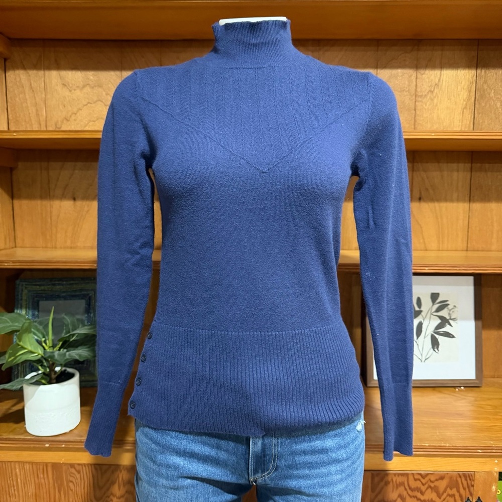 Vintage Bananna Republic Navy Turtleneck Sweater Size S Cotton Angora Blend Y2K